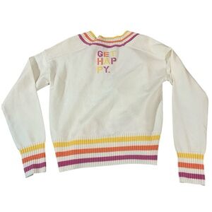 Kerri Rosenthal Get Happy V-Neck Sweater Striped Colorful Soft Sz XS Preppy